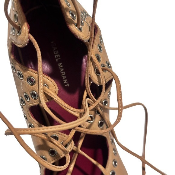 Isabel Marant Lelie Ghillies Leather Lace-Up Sandals in‎ Taupe size 39 US 8 - Picture 13 of 13